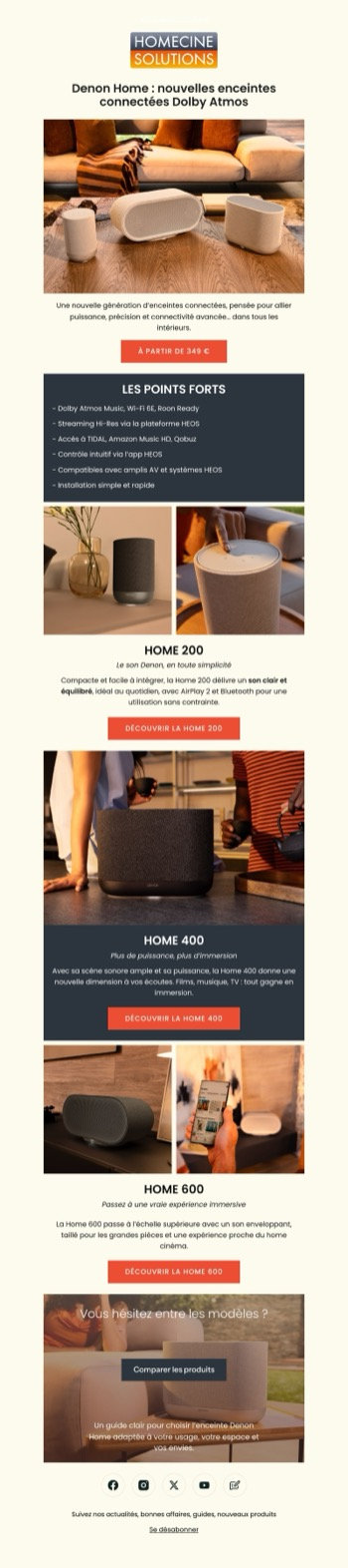 Newsletter que presenta una nueva gama de altavoces conectados